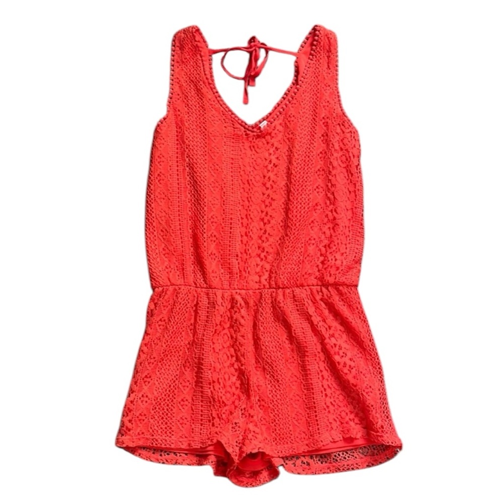 Xhilaration | EUC Crotchet Knit Shorts Romper in Coral Color